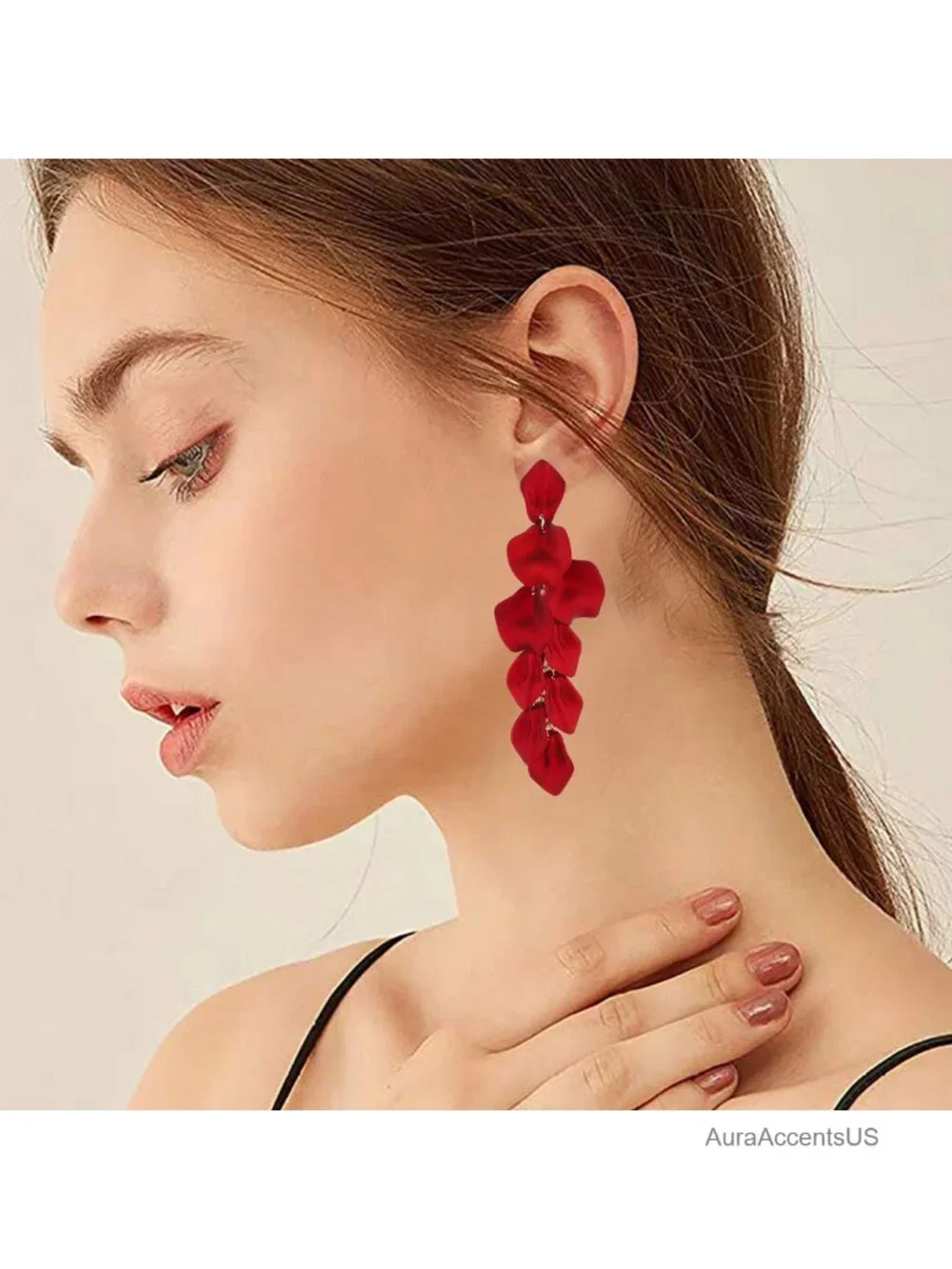 Long Acrylic Rose Petal Earrings Dangle Exaggerated Flower Drop Earrings